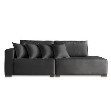 Imagem de Sofá 2 Lugares Modulado Chaise Almofada Solta Molas Isa BD Linho Preto