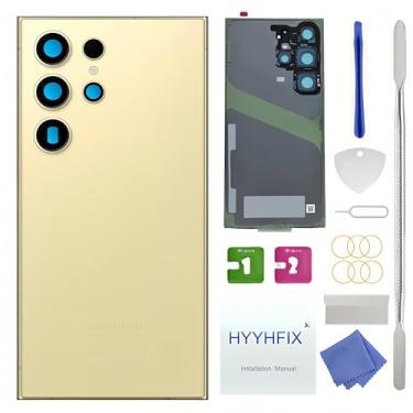 Imagem de HYYHFIX Galaxy S24 Ultra Back Glass Substituição para Samsung Galaxy S24 Ultra capa traseira de vidro à prova d'água e lente de câmera + kit de ferramentas de reparo profissional (amarelo titânio)