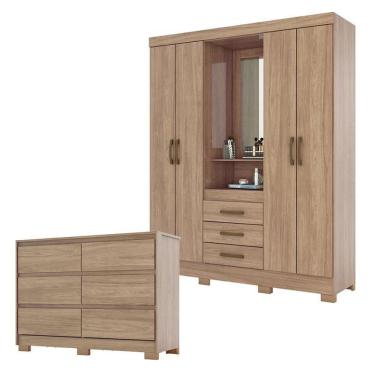 Imagem de Cômoda Ravenna E Guarda Roupa Solteiro Nápole Jequitibá Brilho - Henn