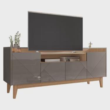 Imagem de Rack Bancada Sala de Estar para TV de até 60 Polegadas Retrô Adria 4 Portas - Cinza Pérola/Noce