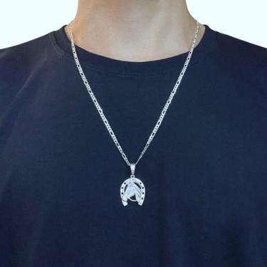Imagem de Corrente 3x1 3mm 60cm Pingente Cavalo Ferradura de Prata 925 - Hakuna 