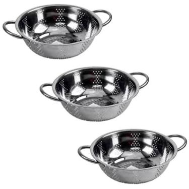 Imagem de Kit 3 Escorredor Inox Arroz Macarrão Peneira De Cozinha 25Cm - Rio Tij