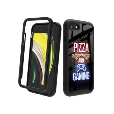 Imagem de POCOOA Compatível com iPhone SE 2022/2020 (3ª/2ª geração), iPhone 8/7 | Capa protetora de camada dupla resistente à prova de choque para meninos, crianças, homens - Game Pizza Gaming 117
