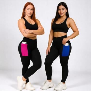 Imagem de Kit c/ 2 CALÇAS LEG Legging COM BOLSOS Cintura Alta Fitness Treino Cas