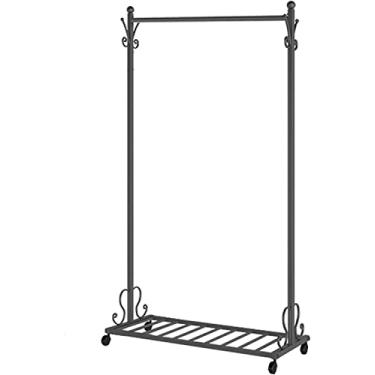 Imagem de Suporte para roupas com rodas, suporte para roupas com sapateira, aplique no quarto, sala de estar, suporte fácil de montar, varão para decoração de quarto, preto B