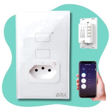 Imagem de Interruptor Inteligente WiFi 2 Botões com Tomada, Compatível com Alexa e Googl& Assistant, Controle por Aplicativo, Proteção contra Sobrecarga, 2000W
