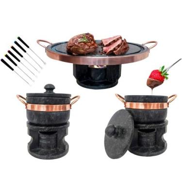 Imagem de Kit Fondue 23cm + 2 Fondue 800ml + 6 Garfinhos - Arte Nativa Pedras
