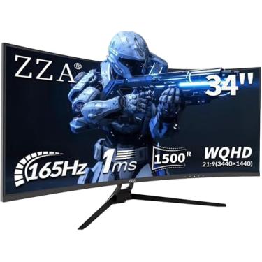 Imagem de ZZA Curved Monitor 34 Inch, WQHD Monitor 3440 x 1440 R1500 up to165Hz/144HZ Refresh Rate, 1ms Response Time, FreeSync & G-Sync, HDR10, 122% sRGB, DP/HDMI, VESA Mount Compatible