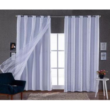 Imagem de Cortina Luxo Voil Xadrez Branco 4,00X2,80 Forro Microfibra - Lm Detona