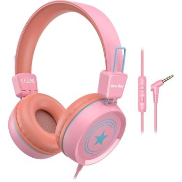Imagem de New Bee Fones de ouvido infantis para escola com microfone KH20 HD estéreo seguro volume limitado 85dB/94dB fone de ouvido supra-auricular dobrável leve para meninos Mac/Android/Kindle/Tablet/Pad