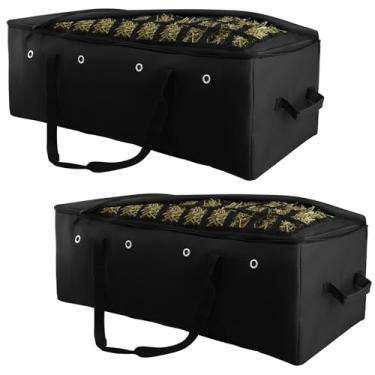 Imagem de HDYEGY Pacote com 2 sacos para fardos de feno, tecido Oxford resistente 1200D, saco de feno de alimentação lenta, saco extra grande para armazenamento de fardos de feno com design de alimentação lenta