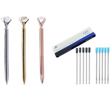 Imagem de 3 Canetas Diamante com 10 Cargas Refil Cartucho de Tinta