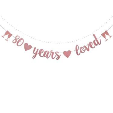 Imagem de WEIANDBO 80 Years Loved Rose Gold Glitter Banner, pré-amarrado, decorações de festa de aniversário de 80 anos/casamento, pano de fundo, 80 anos amado