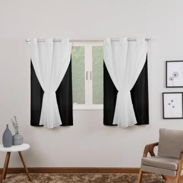 Imagem de Cortina com Voil Sala ou Quarto Fina 2,80m x 1,80m Microfibra 170 Fios Cores Vivas (PRETO)