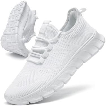 Imagem de ZGPWZWL Tênis de corrida masculino tênis masculino academia atlética confortável treino respirável caminhada sem cadarço para homens, Branco, 41