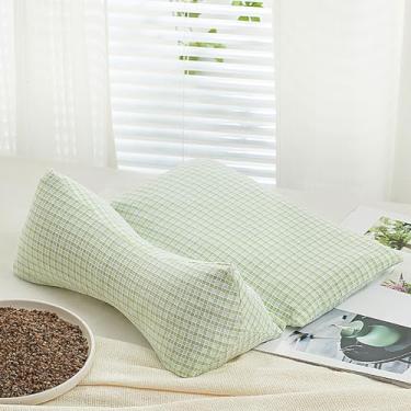 Imagem de Almofada de apoio de pescoço de osso de cachorro com casco de trigo sarraceno almofada cervical ajustável estampa de listras 3D almofada lombar design separável macio respirável (grande)