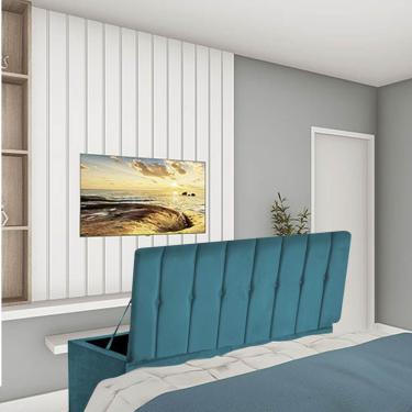 Imagem de Calçadeira Recamier Baú Kiara 90Cm Solteiro Para Quarto Box Suede Azul Turquesa - Amey Decor
