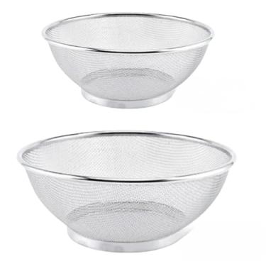 Imagem de 2 Escorredor De Macarrao Massas Arroz Frutas Legumes Em Aço Inox Cesto Alimento Casa E Cozinha(2 PEÇAS 25CM E 28CM)