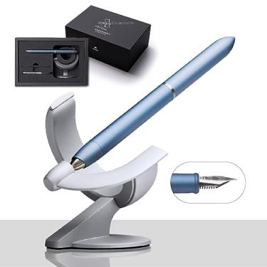 Imagem de novium Hoverpen Futuro – Caneta-tinteiro feita de metais, ponta fina, estética futurista, caneta minimalista de luxo, caneta executiva (azul névoa)