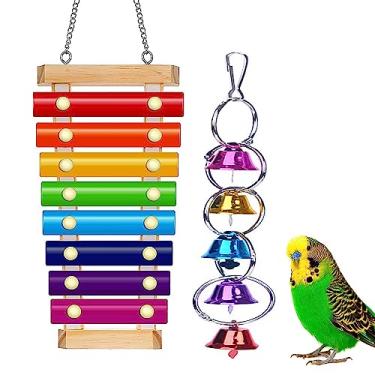 Imagem de Fejapa Brinquedo grande de papagaio, pássaro, xilofone, acessórios de sino para gaiola, música, brinquedo de treinamento musical para conure, periquito, cacatuas, periquito, pássaros, araras canárias,