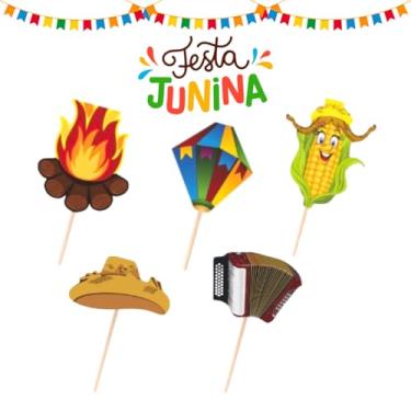 Imagem de Kit 10 Palito Fogueira Milho Balão Caipira Festa Junina Decoração Arraia