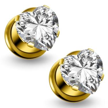 Imagem de Ruifan Calibres para orelhas ASTM F136 titânio coração transparente CZ único alargador parafuso túnel calibres brincos expansor orelha kit alargador alargador plugues piercing para mulheres homens 10G