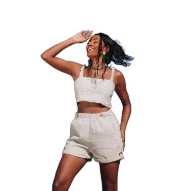 Imagem de SHORTS LINHO FEMININO CINTURA ALTA COM DETALHE BOTÃO-Feminino
