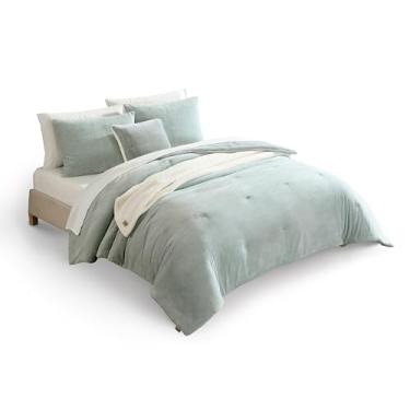 Imagem de UGG Conjunto de edredom Remina para cama de 5 peças em uma bolsa com cobertor, travesseiro decorativo, fronhas e edredom reversível, hipoalergênico, lavável, luxuoso, fofo, casal/queen, azul e verde