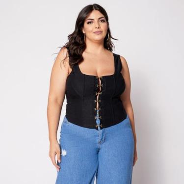 Imagem de Blusa Cropped de Alça Plus Corset com Colchetes e Bojo - Sal Do Mar, P