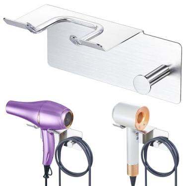 Imagem de Suporte de parede para secador de cabelo, organizador de ferramentas de cabelo de aço inoxidável com organizador de cabos para quarto, banheiro