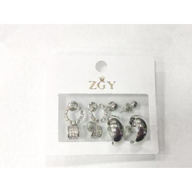 Imagem de Kit 4 pequenos Brincos femininos folheados de zircão Brincos Argola - 