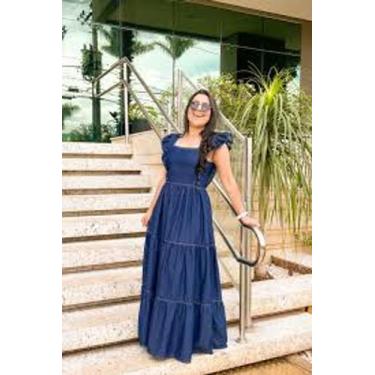 Imagem de Vestido feminino longo jeans cor azul escuro tam 40 ao 52 - Azo
