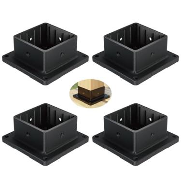 Imagem de HILLMASTER Base de Poste 4X4, Pacote com 4 Âncoras de Poste de Plástico, Suporte de Base de Poste de Deck para Cerca de Madeira Ao Ar Livre, Caixa de Correio, Suportes de Pérgola, (Pacote Com 4 Unidad