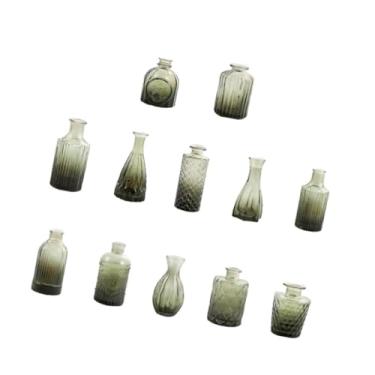 Imagem de IEUDNS Conjunto de 12 vasos de vidro para decoração de casa, presente de inauguração, acessório floral simples, vasos de flores fofos para estante e armário, Verde