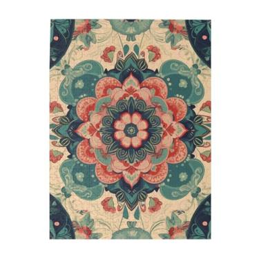 Imagem de Quebra-cabeças vintage com flores mandala, 500 peças, quebra-cabeça personalizado, com foto de madeira para adultos, família, presentes para casamento, aniversário, dia dos namorados, 38 x 51 cm