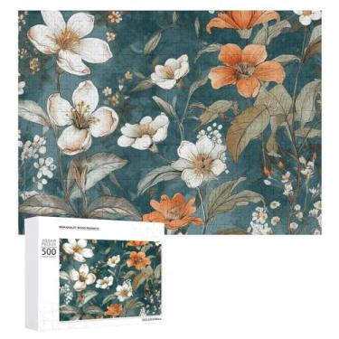 Imagem de Quebra-cabeça 500 peças personalizado padrão clássico flores quebra-cabeça para adultos quebra-cabeça de madeira quebra-cabeça desafiador com saco de armazenamento quebra-cabeça reunião familiar para