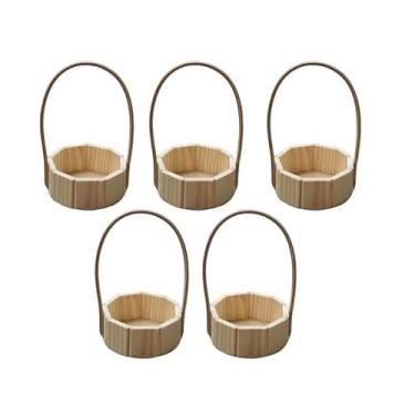 Imagem de Cesta Piquenique,Kit 5 Cestinhas Madeira 13cm Cesta Presentes