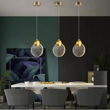 Imagem de Luminária Pendente Lustre Led Cristal Lua Bolhas Dourado Unitário Sala