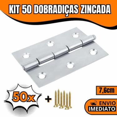 Imagem de Kit 50 Dobradiças Zincada Para Porta De Madeira 7,6cm - Orion