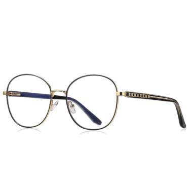 Imagem de Armação de óculos redonda de metal leve para mulheres, armação grande anti-luz azul (1)