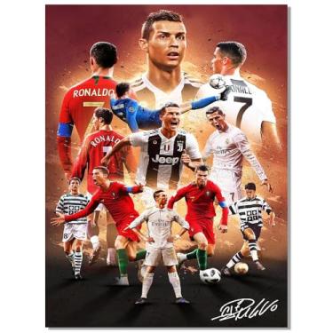 Imagem de Pôster autografado Cristiano Ronaldo Superstar do futebol para quarto de fãs de crianças, decoração de parede, pôsteres de estrelas esportivas, imagem de arte em tela para meninos adolescentes