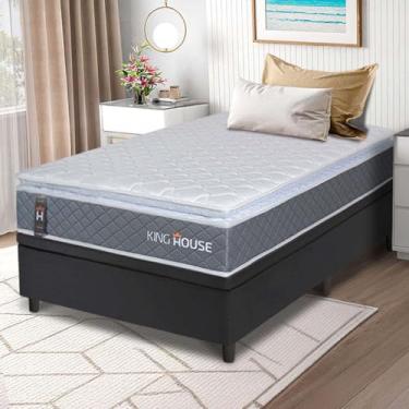 Imagem de Conjunto Box Baú Preto Luanda Cinza Espuma D28 Solteiro 96x203x69 - King House