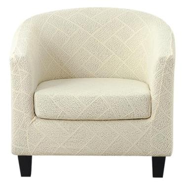 Imagem de Lussenwert Capa para cadeira de clube, 2 peças, jacquard, capa para cadeira de banheira redonda, capa de poltrona removível, capa de sofá, protetor de móveis para sala de estar, bege