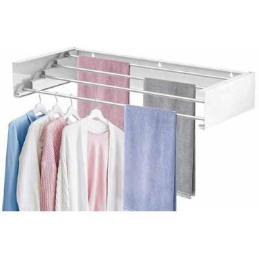 Imagem de Estante De Roupas Montado Na Paredearejador De Roupas Dobrável De Montagem Em Parede De 60 Cm Secador De Parede De Aço Carbono Resistente Com Capacidade De Carga De 4 Ganchos, 60cm(23.6in)