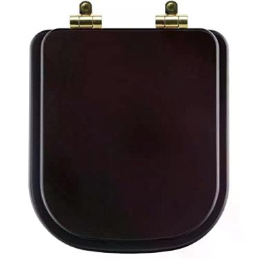 Imagem de Assento Sanitário Poliéster Soft Close Piano Marrom Fosco para Vaso Deca com Ferragem Dourada