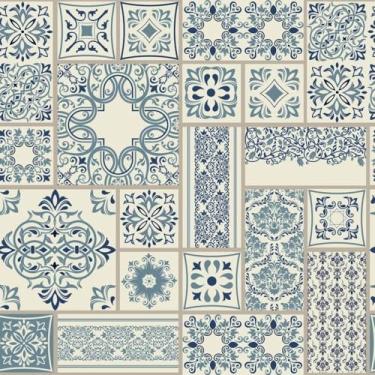 Imagem de Papel De Parede Adesivo Restaurante Azulejo Português Azul 10m