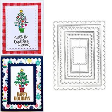 Imagem de hinana 7 peças/conjunto de moldes retangulares de metal, moldes de corte de fundo com etiqueta de aninhamento de vieiras costuradas para álbum de recortes faça você mesmo para fazer cartões de papel