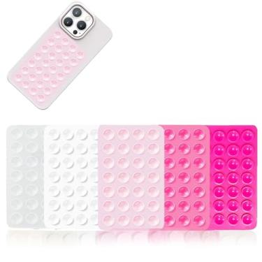 Imagem de Rookii 5 peças de montagem de capa de telefone com sucção de silicone, suporte de telefone de chuveiro espelho de brinquedo fidget mãos livres, vídeos e selfies Tiktok (rosa branco)