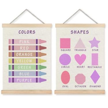 Imagem de Supwhd Formas cores pôsteres para parede de sala de aula, formas cores aprendizagem pôster cabide moldura decoração de parede para sala de aula berçário quarto de crianças decoração pré-escolar, 30,5