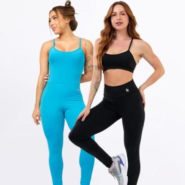 Imagem de Kit Macacão Costa Nua Longo + Conjunto Fitness Top Alça Calça Legging 